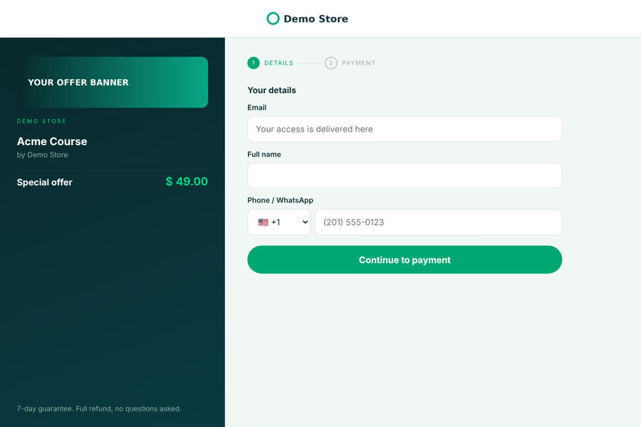 Two-step checkout template